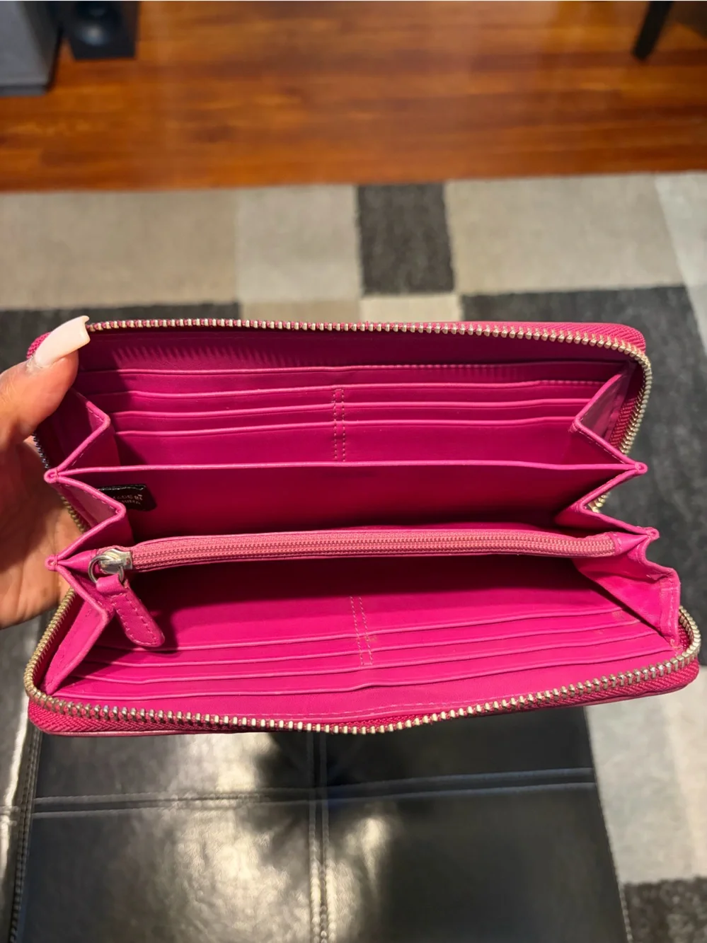 Coach Signature Buckle Accordion Zip Wallet Pink Leather Trim